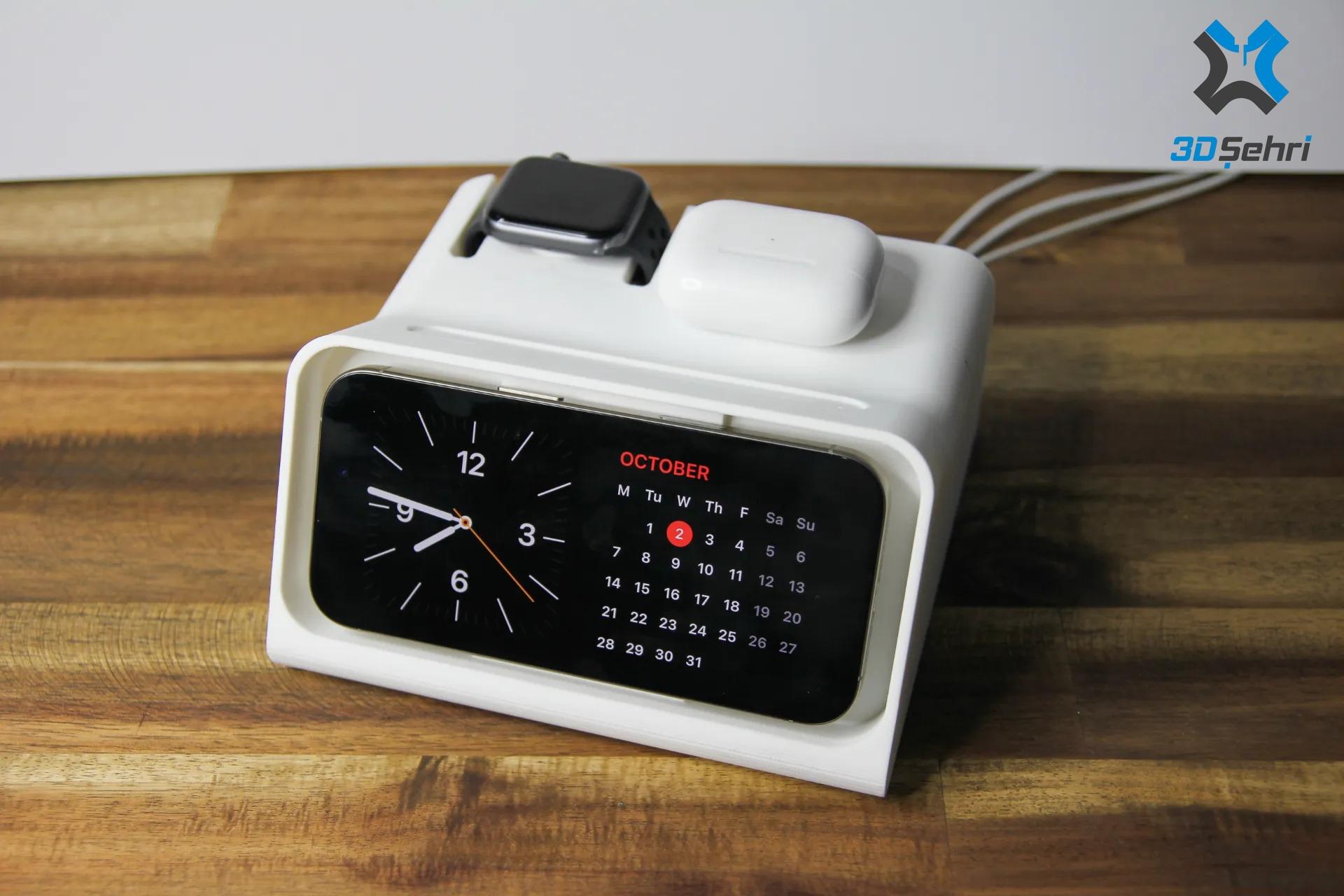 Iphone 16 Pro Max (MagSafe) Bekleme Modu Şarj + Apple Watch + Airpods 3’ü Bir Arada Stand